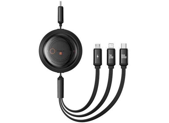 Baseus Free2Draw Retractable Crystal Fast Charging Data Cable Type-C to M+L+C 100W 1.1m Cluster Black